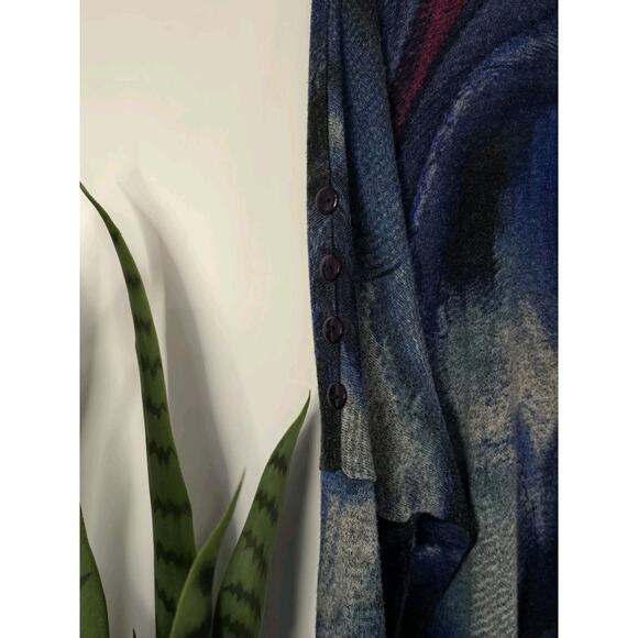 Clara Sun Woo 3D Waves Blue Soft Scoop Pullover Boutique Oversized Dolman XS - Picture 3 of 7